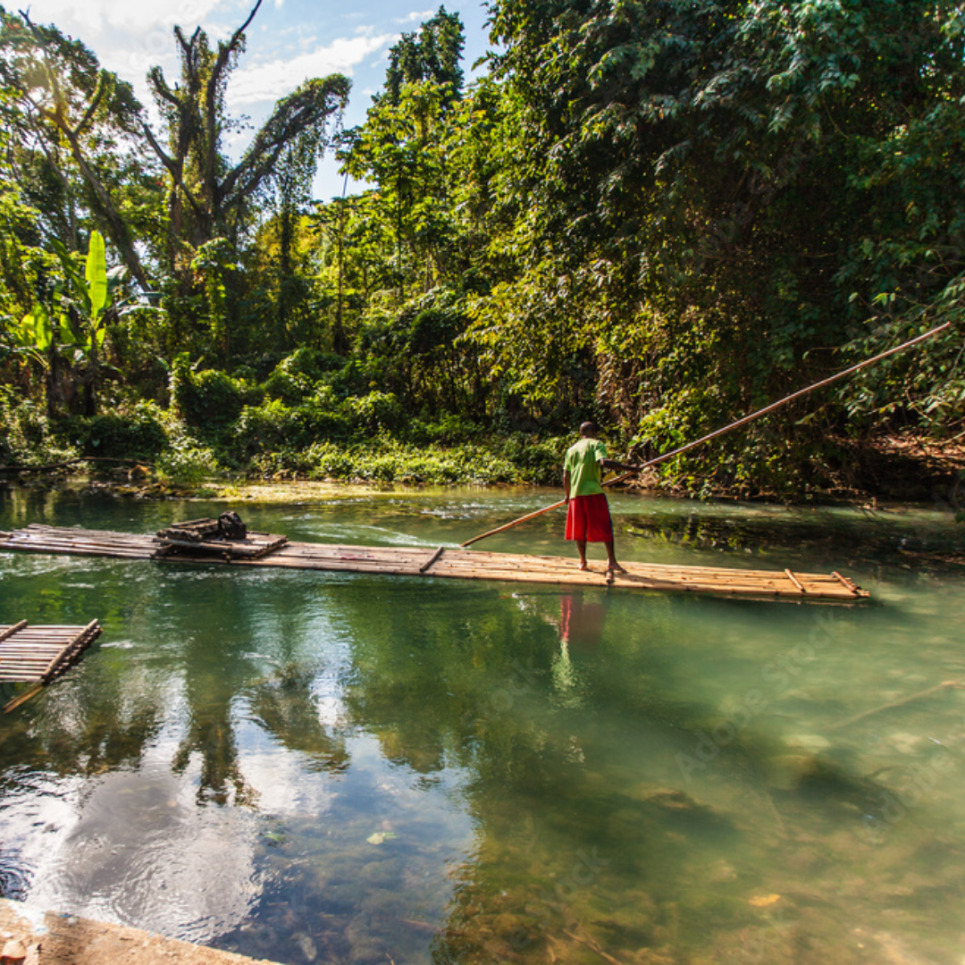 Montego Bay blue and yellow with organic photocentric style travel and tour package promotion instagram post